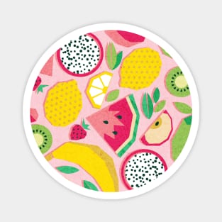 Paper cut geo fruits // pattern // pink background Magnet